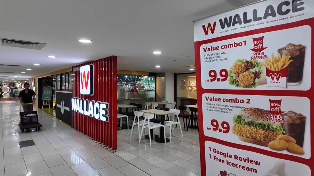 Wallace's fast food sign with value combos in Kuala Lumpur