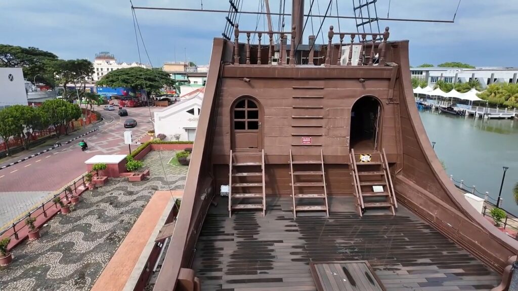 Deck of the Flor de la Mar replica ship at Muzium Samudera