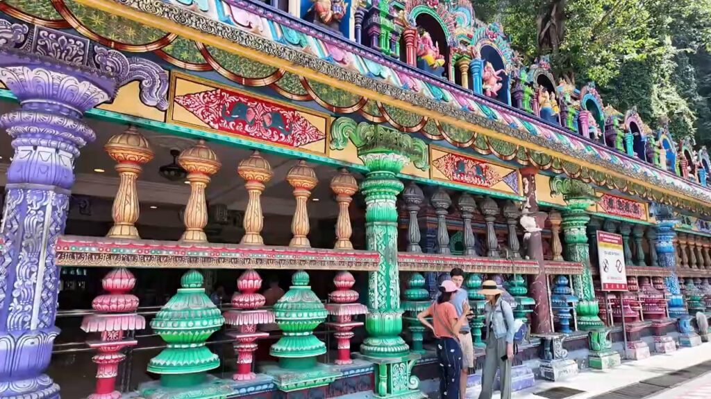 Brightly painted temple facade at Batu Caves