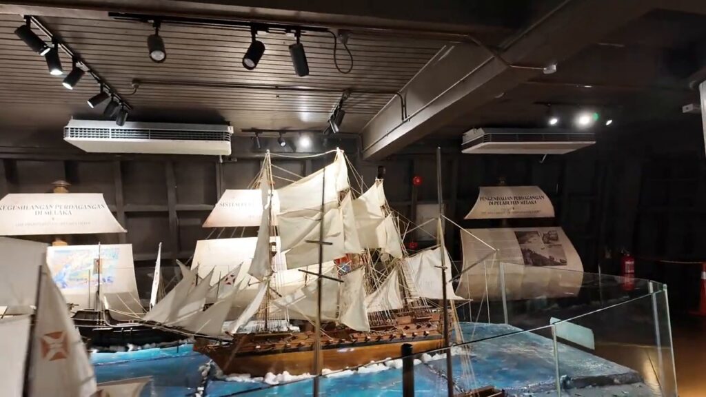 Sailing ship models on display inside Muzium Samudera