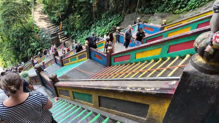 Colorful rainbow staircase leading up to Batu Caves near Kuala Lumpur