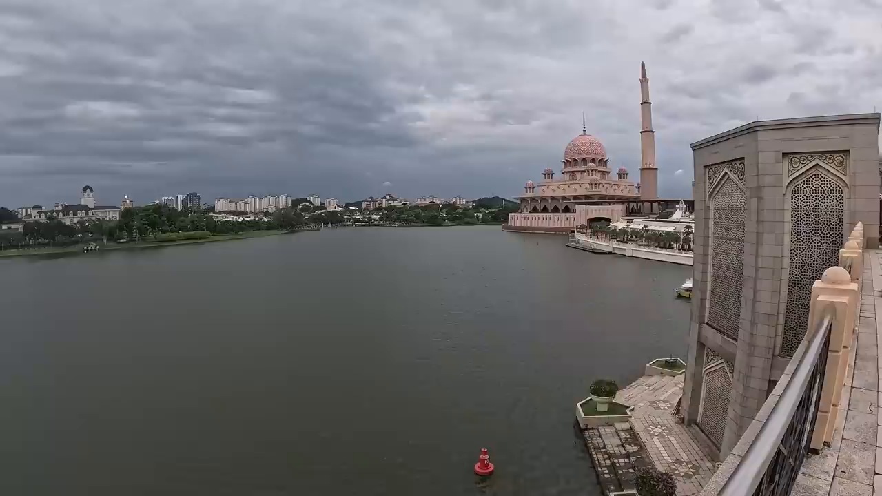 Pink Putra Mosque across the lake in Putrajaya