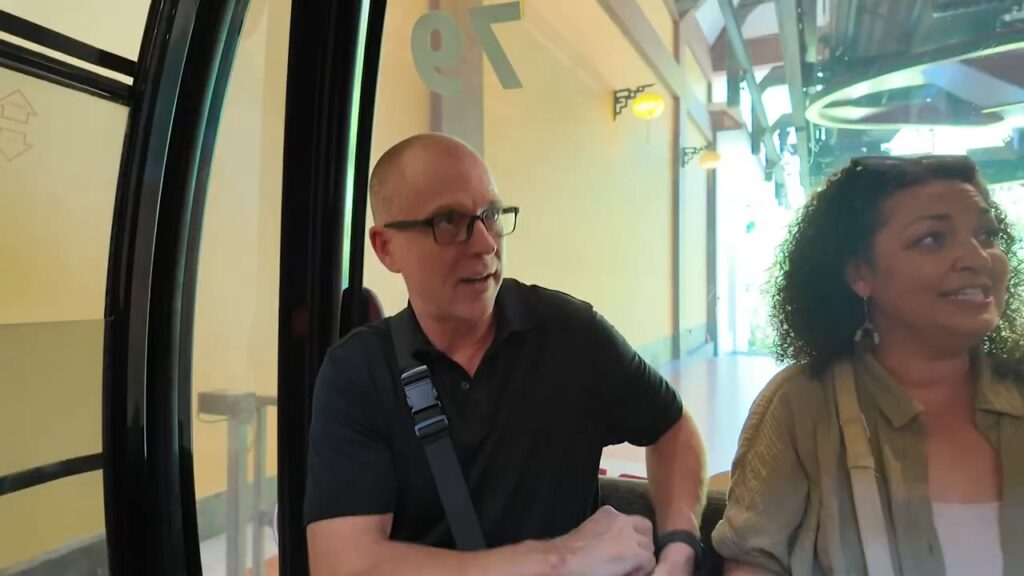 Bill riding the Ba Na Hills cable car with friends