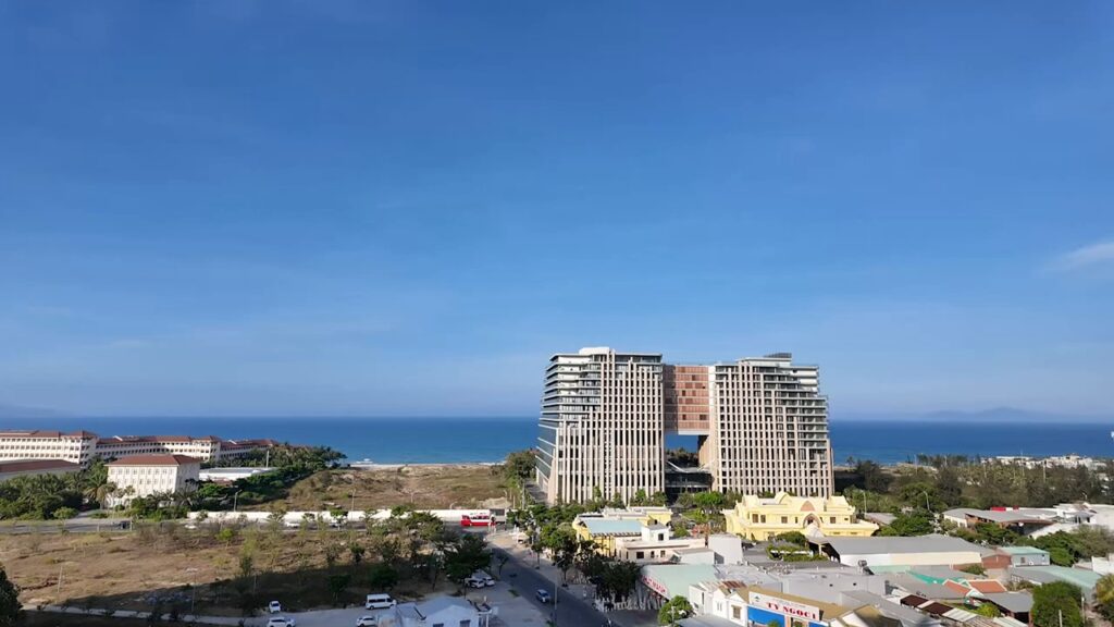 View of the Da Nang coastline from the Marble Mountains elevator