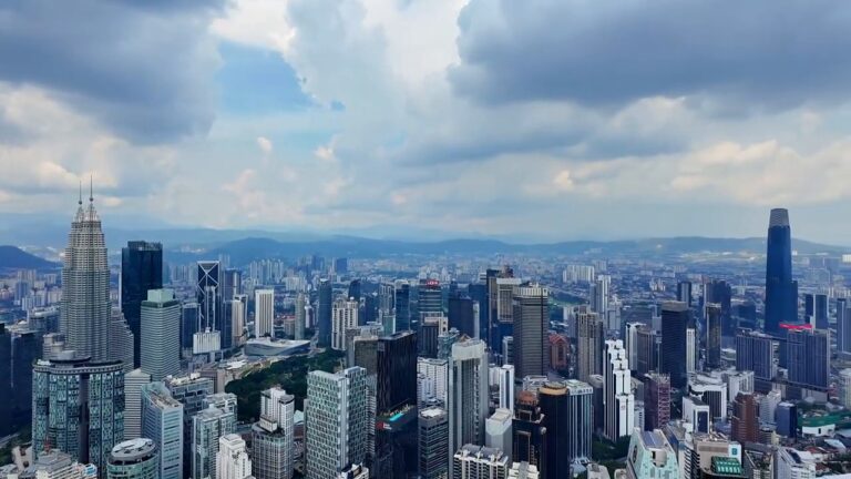 Kuala Lumpur skyline with the Petronas Twin Towers seen from KL Tower