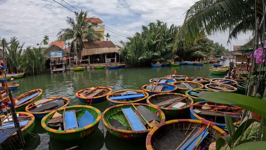 Round coconut basket boats at the Coconut Village near Hoi An
