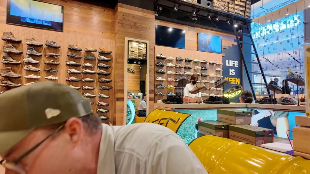 Wall of shoes at the Keen store in CentralWorld, Bangkok