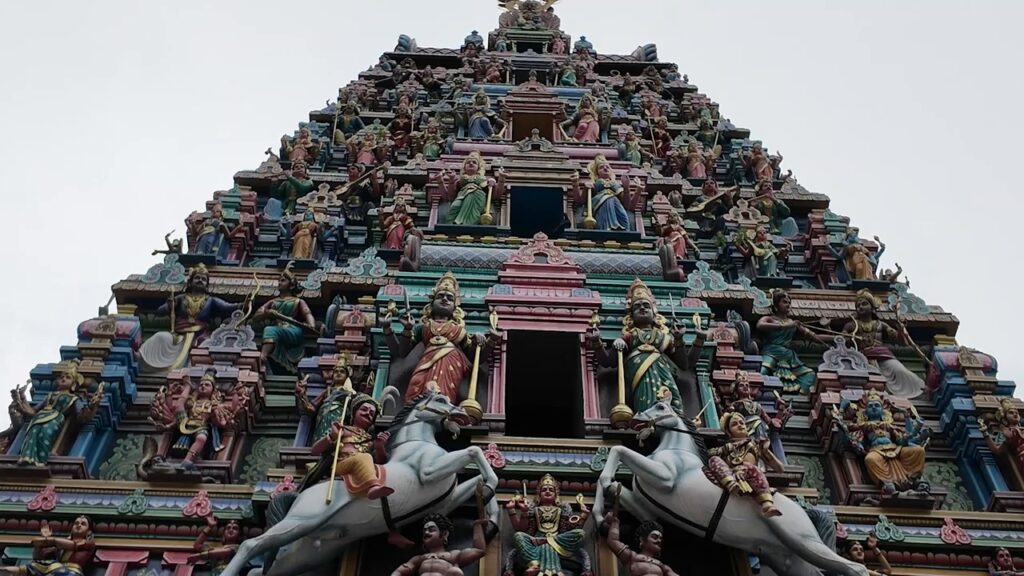Colorful carved tower of Sri Mahamariamman Temple in Kuala Lumpur