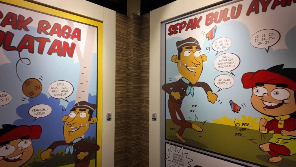 Cartoon murals of traditional games at the Museum of Traditional Games