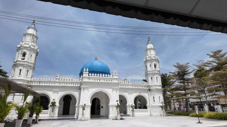 White Masjid Panglima Kinta with blue domes in Ipoh