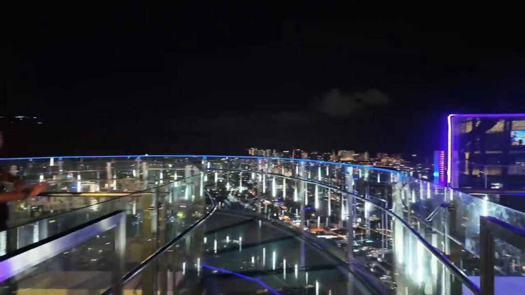 Glass Rainbow Skywalk at The TOP, Komtar, at night