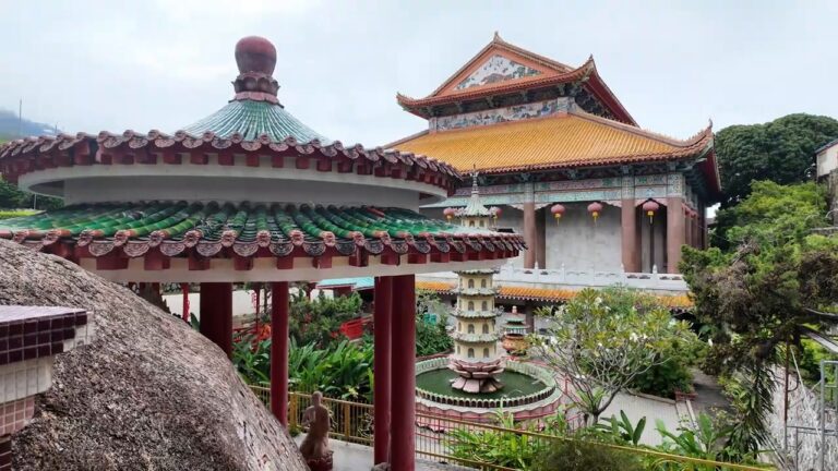 Pagodas and temple roofs on a hillside in Penang