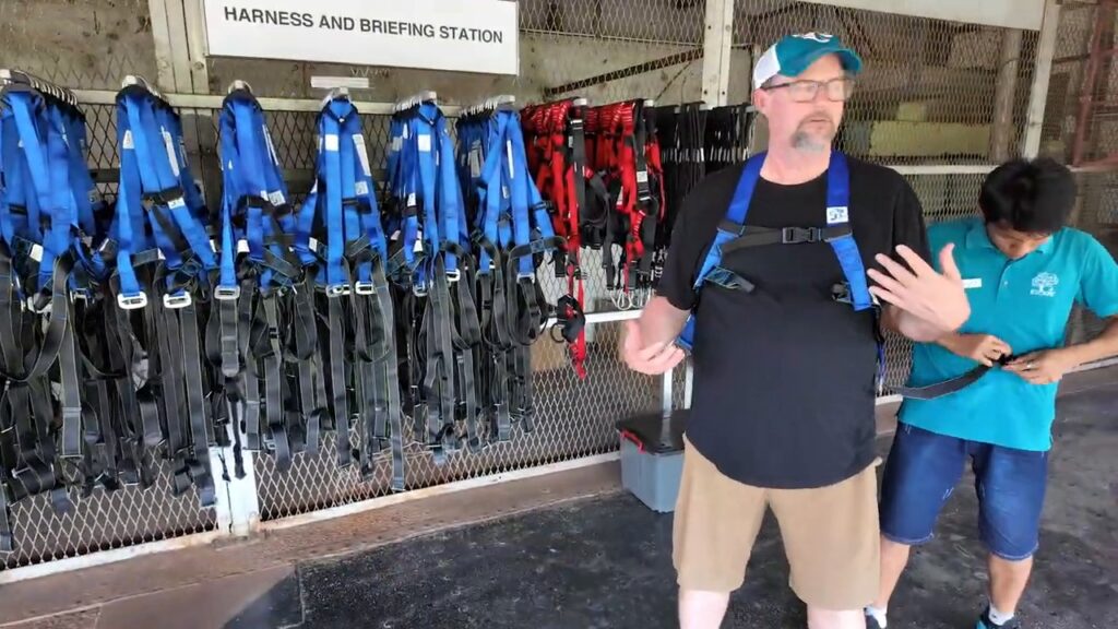 Bill being fitted with a safety harness at the dredge briefing station