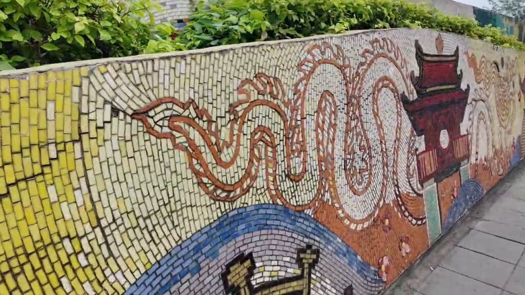 Mosaic dragon and pagoda on the Hanoi Ceramic Mosaic Mural