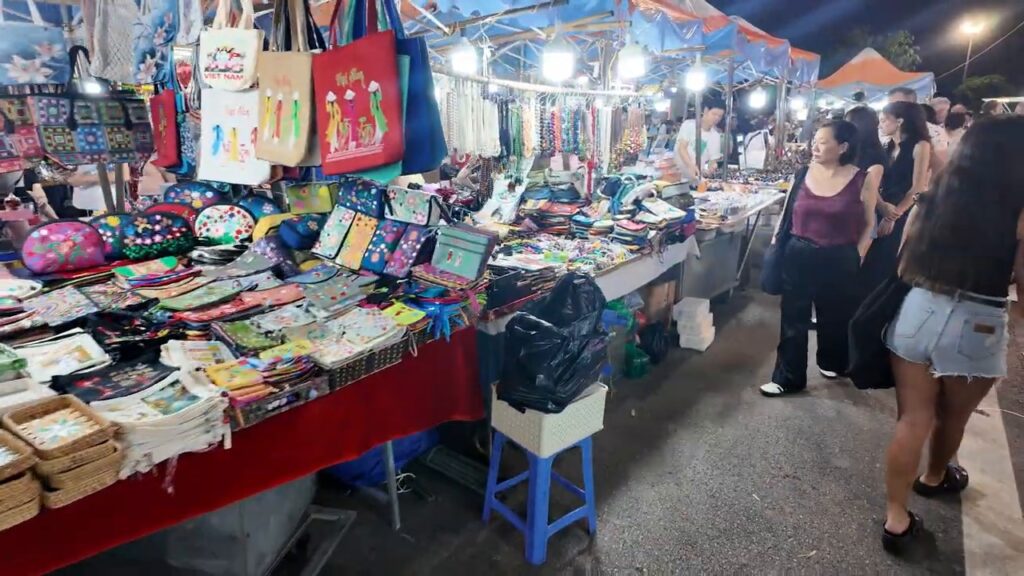 Bags and accessories for sale at the Hanoi night market