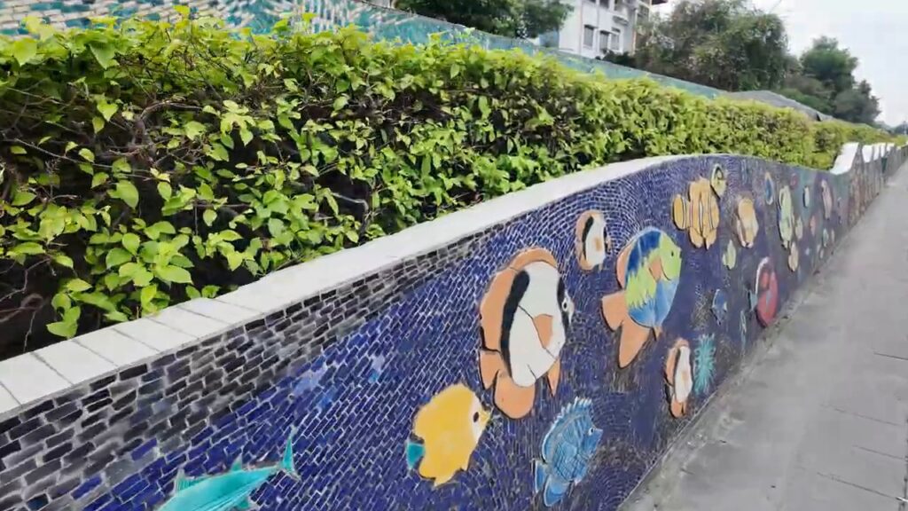 Mosaic of tropical fish on a dark blue background, Hanoi